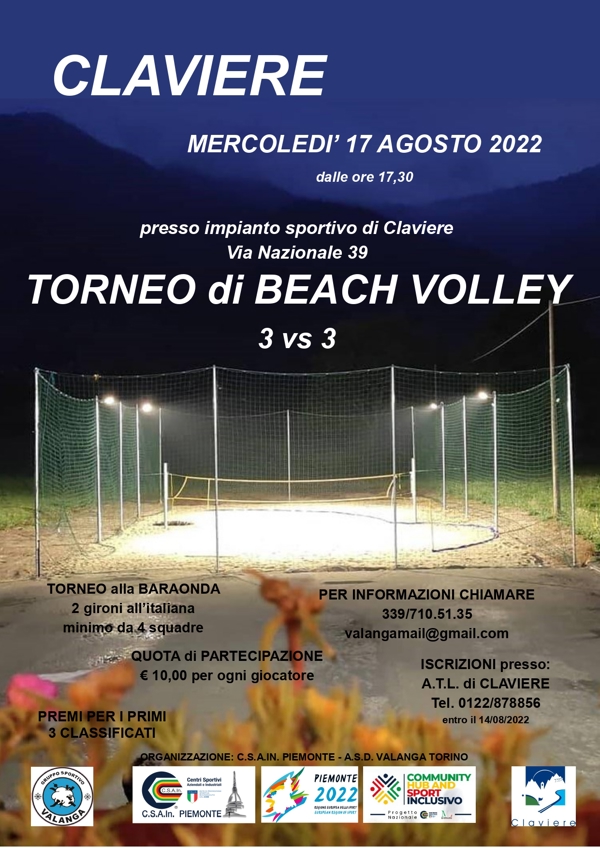 TORNEO di BEACH VOLLEY 3 vs 3 CLAVIERE